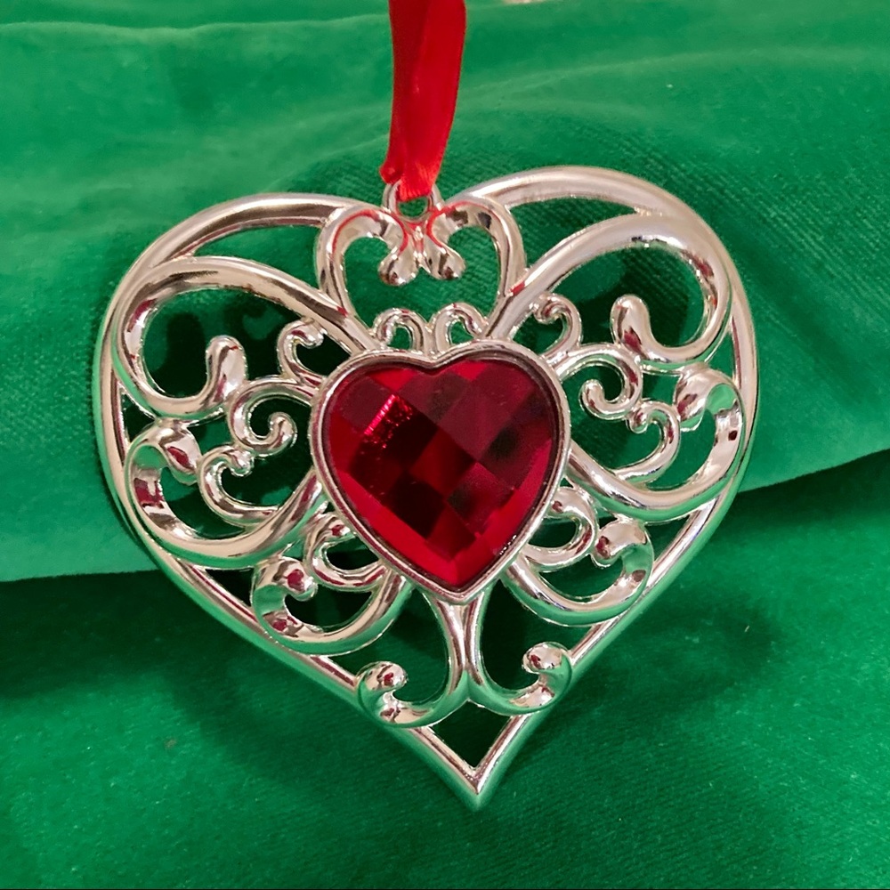 Collectible Lenox Bejeweled Silverplate Heart Ornament